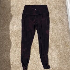 Lululemon Black and Purple High-Waisted Leggings with pockets
